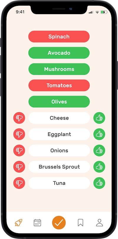 iPhone app
preferences selection screen